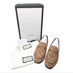 Gucci Jordaan GG Web Monogram Horsebit Rust Loafers Size EU 40